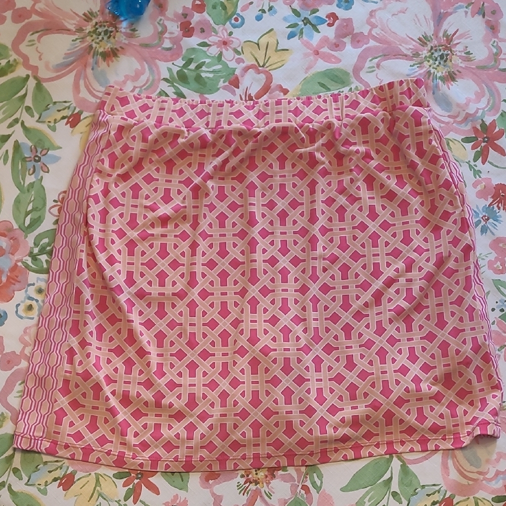 Susan Graver Pink and Cream Geometric Skort with Pockets